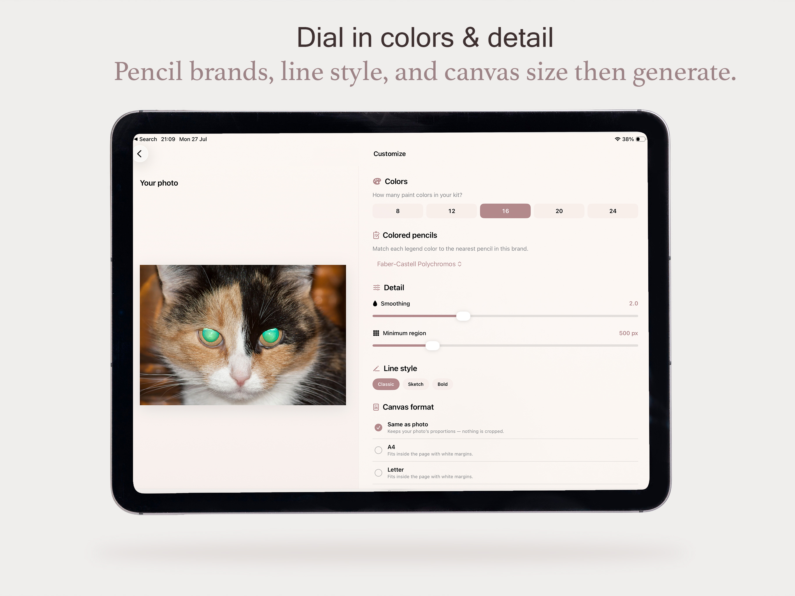 Paint by Code on iPad — dial in colors and detail before processing