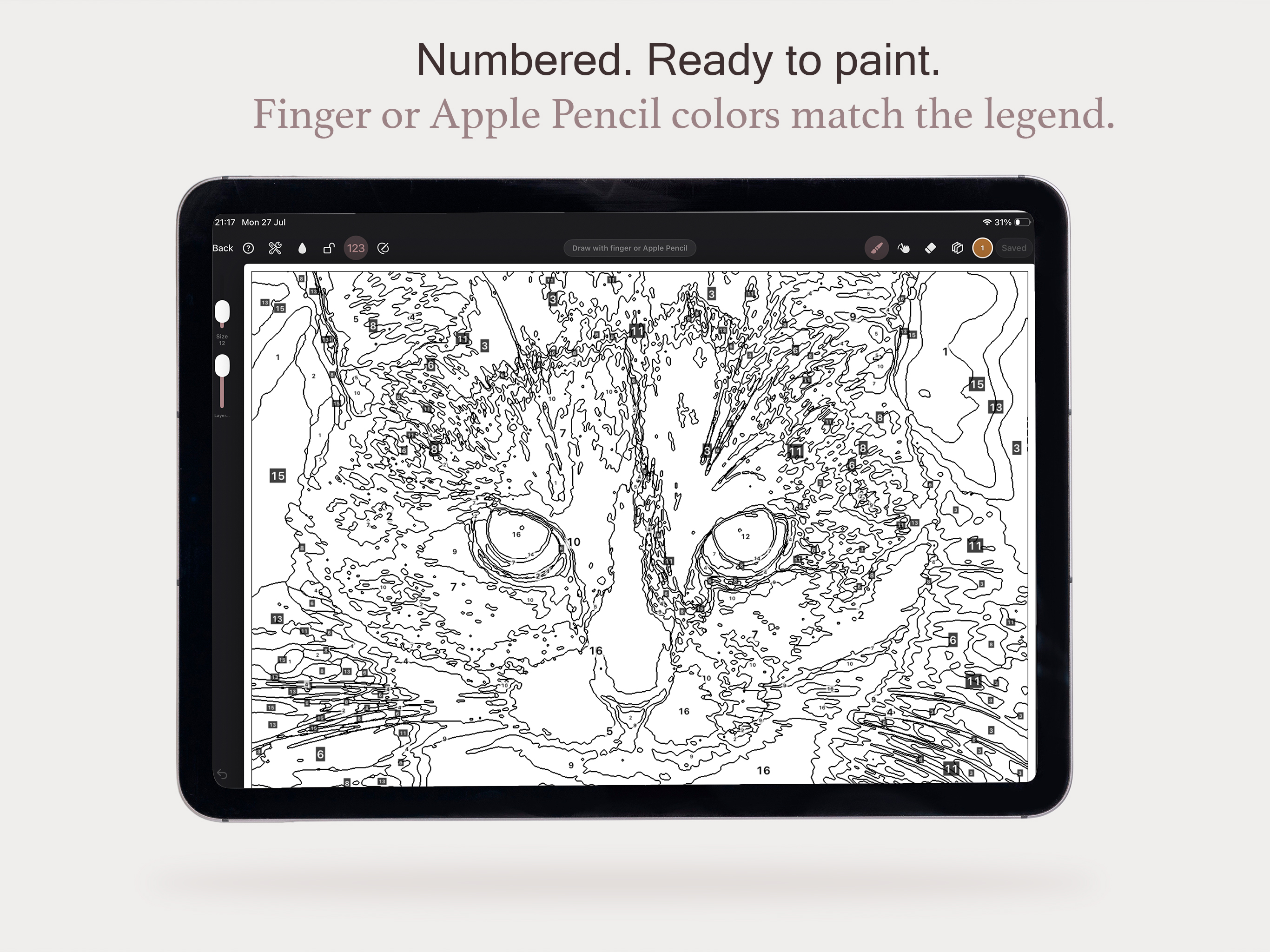 Paint by Code on iPad — numbered canvas ready to paint with finger or Apple Pencil